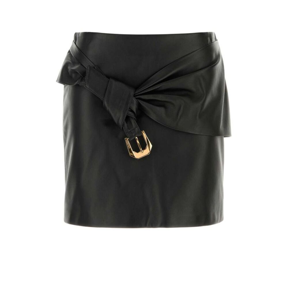 Versace Women Black Leather Mini Skirt